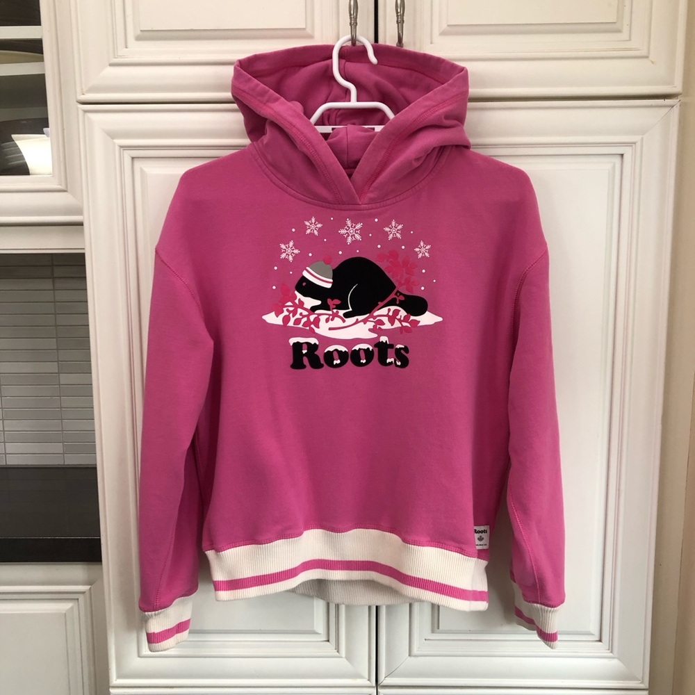 Roots Christmas pink kangaroo pouch pink hoodie